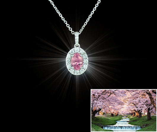 Cherry Blossoms in Japan Pink Sapphire & Diamond Necklace