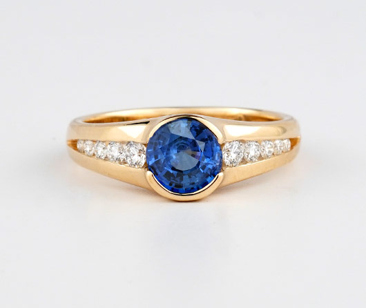 Blue Sapphire & Diamond set in the Buzzard's Bay Ring - Cross Jewelers