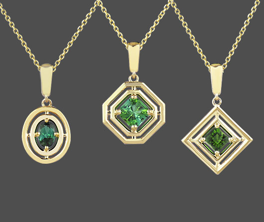 My Center of the Universe “Echo” Green Maine Tourmaline Necklaces, Gold