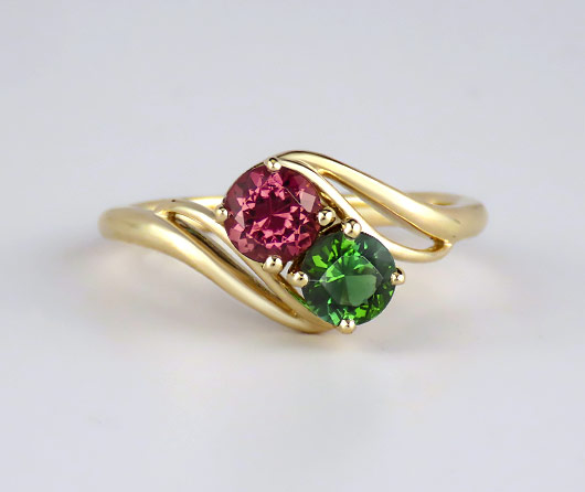 Diving Dolphins Port & Starboard Pink & Green Maine Tourmaline Ring