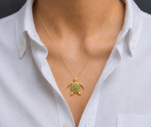 Zanzibar Green Garnet & Diamond Turtle Necklace - Cross Jewelers