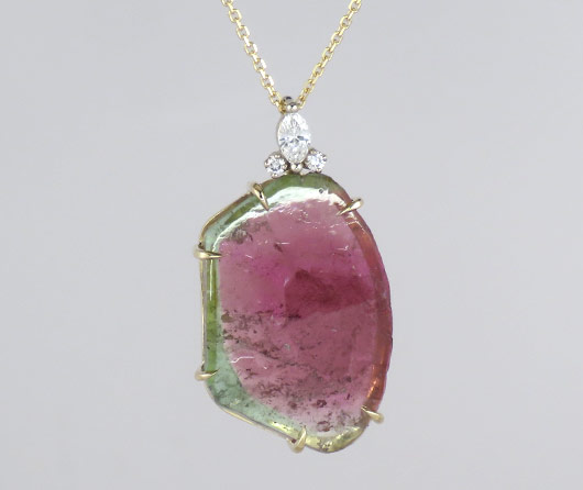 Watermelon Maine Tourmaline & Diamond Necklace - Cross Jewelers