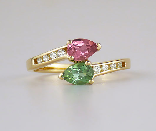 Pink & Green Maine Tourmaline & Diamond Ring