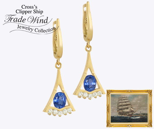 Ginkgo Leaf Blue Sapphire & Diamond Earrings