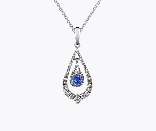 Raindrop, Blue Sapphire & Diamond Necklace