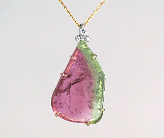 Watermelon Maine Tourmaline & Diamond Necklace
