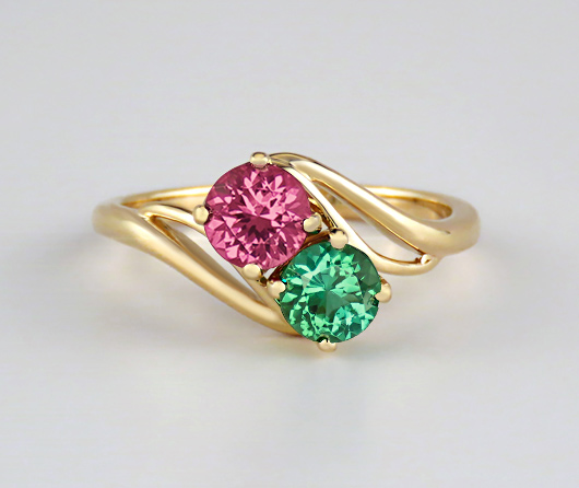 Diving Dolphins Port & Starboard Pink & Green Maine Tourmaline Ring