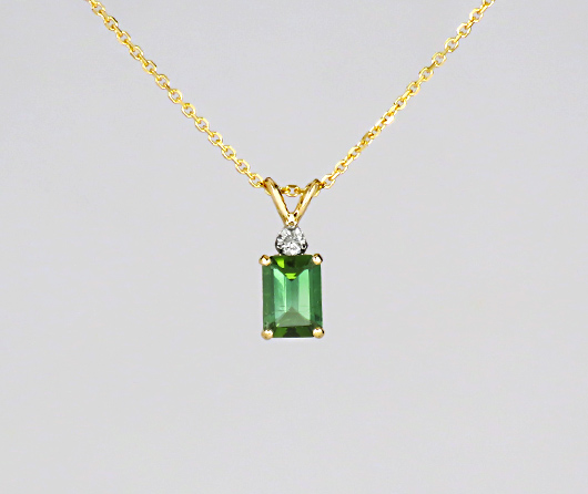 Tenting in the Mountains on a Rainy Day in September Green Maine Tourmaline & Diamond Necklace