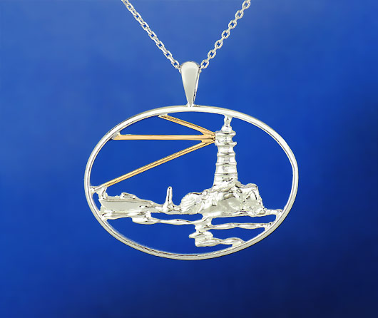Three-Ray Lighthouse Necklace, Silver & Gold