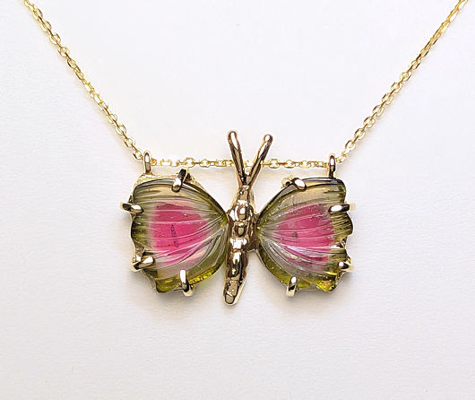 World Watermelon Tourmaline Butterfly Necklace