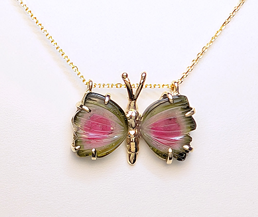 World Watermelon Tourmaline Butterfly Necklace