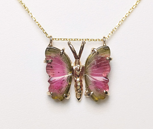 World Watermelon Tourmaline Butterfly Necklace