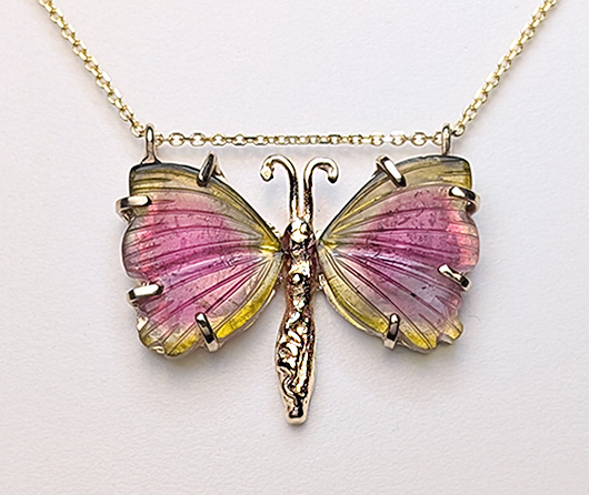 World Watermelon Tourmaline Butterfly Necklace