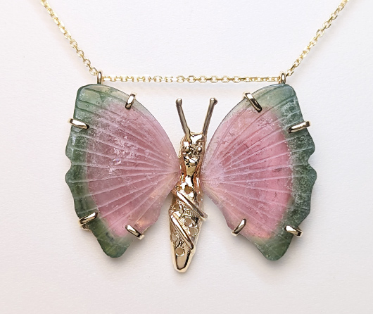 World Watermelon Tourmaline Butterfly Necklace