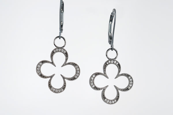 Cloister Nightfall Diamond and Antiqued Sterling Silver Cross Earrings