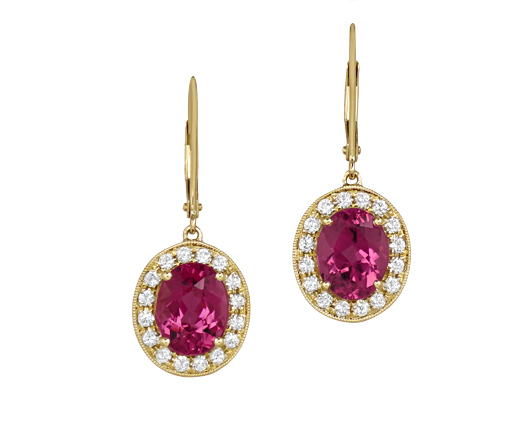 Pink Maine Tourmaline & Diamond Earrings