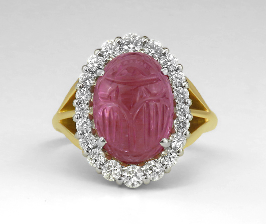 Pink Cat’s Eye Maine Tourmaline Scarab & Diamond Ring
