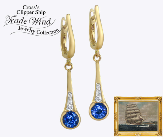 Eiffel Tower Blue Sapphire & Diamond Dangle Earrings