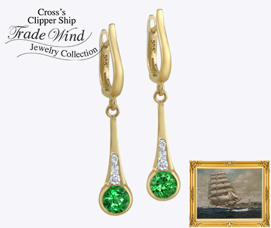 Eiffel Tower Green Tsavorite Garnet & Diamond Dangle Earrings