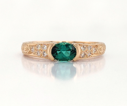 Mountain Laurel First Snow Teal Maine Tourmaline & Diamond Ring