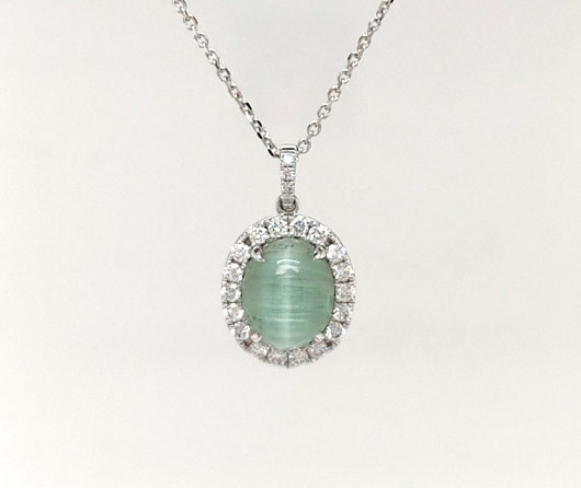 Green Cat’s Eye Maine Tourmaline & Diamond Necklace