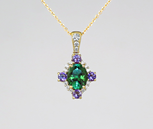 Star Light, Star Bright, Green Maine Tourmaline, Maine Amethyst, & Diamond Necklace