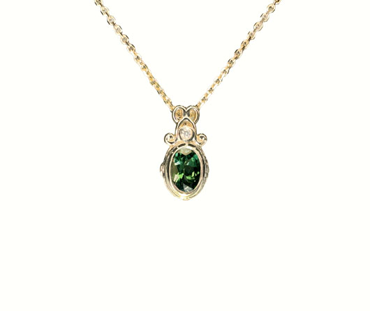 LOVE BUG – Mouseketeer Memories Green Maine Tourmaline & Diamond Necklace