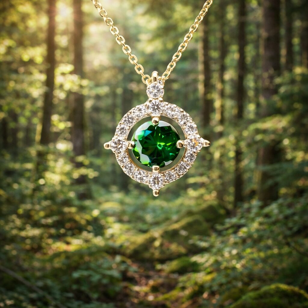 Great North Woods Green Maine Tourmaline & Diamond Necklace