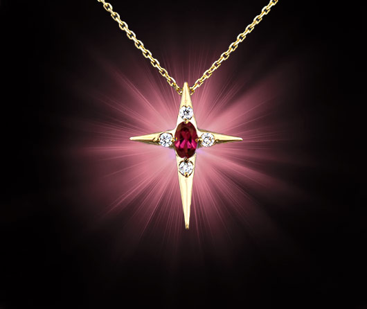 Silent Night Star Cross Pink World Tourmaline & Diamond Christian Cross Necklace